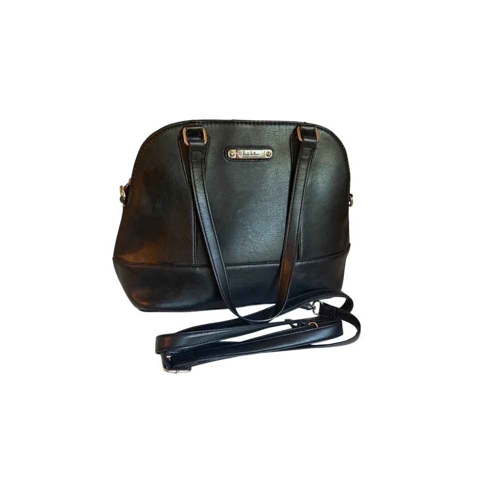 Nicole Miller New York Black Dome Satchel Crossbody Bag Silver Hardware Mens